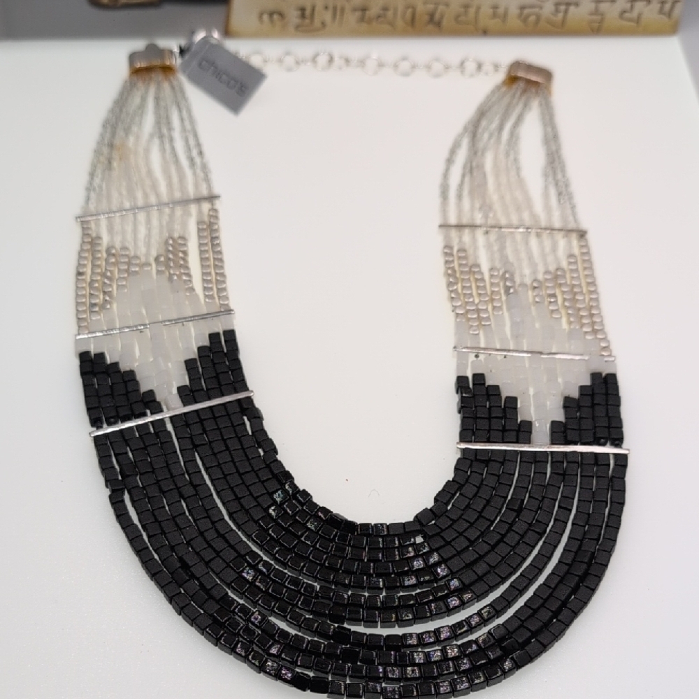 Chico's Black and Silver Beaded Necklace